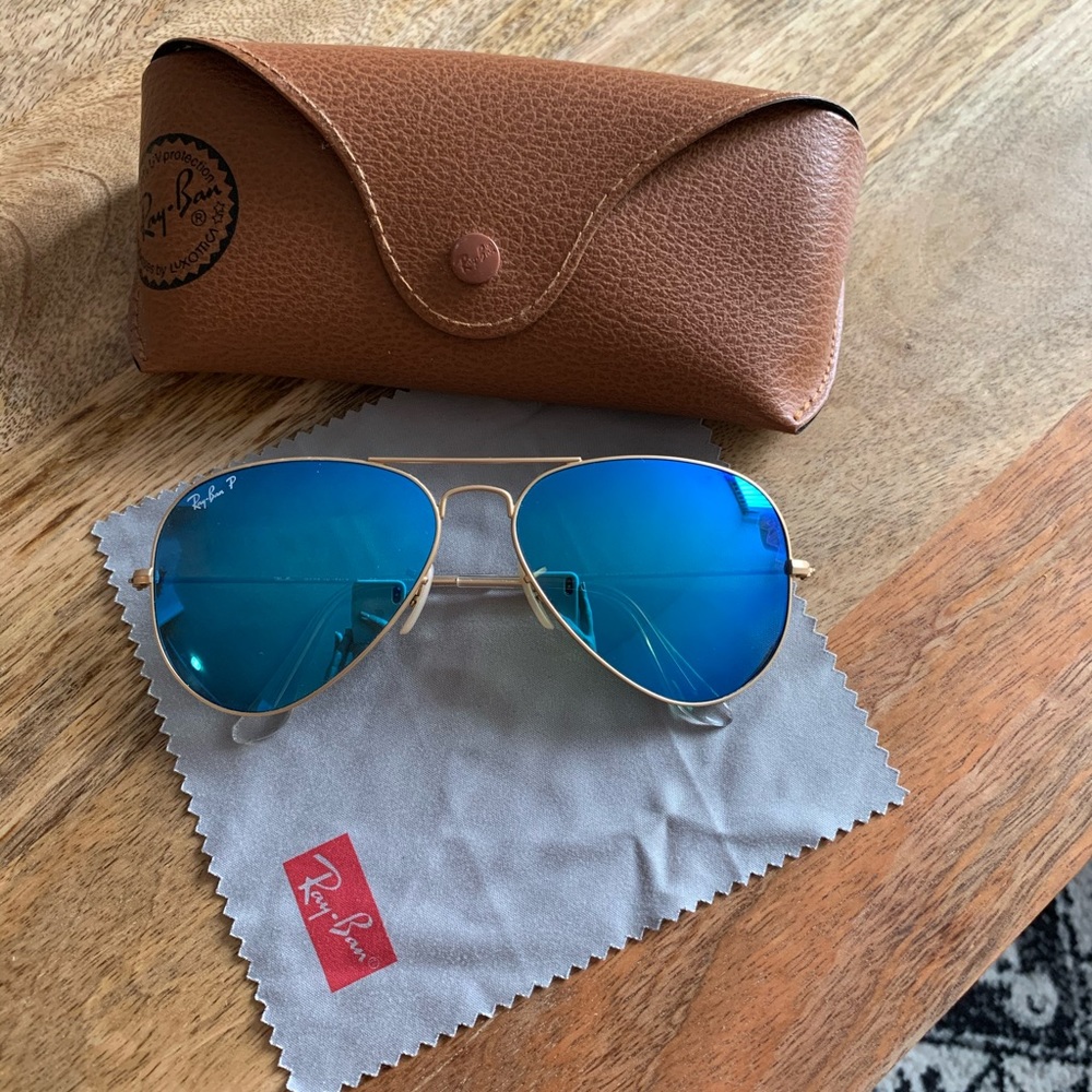Ray Ban polarized blue aviator sunglasses
